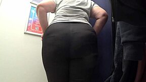 curvy milf changes clothes in fitting room, camera watches big ass in satin panties 😏