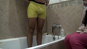 Taboo Stepmother Watches Stepson Wash Dirty Cock