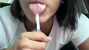 a sloppy blowjob before we get off and meet my friends -amateur couple- nysdel