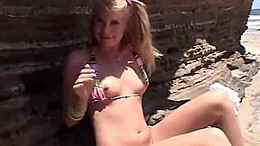 Little Summer Showing Natural Tits And Pussy At The Beach