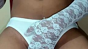 this ladyboy shemale rocks erotic white panties and bra