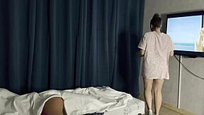 i peeked and jerked off my stepsister's pussy, then framed her ass