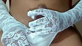 this ladyboy shemale rocks erotic white panties and bra