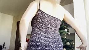 Big Tits Blonde Masturbates Near Christmas Tree