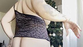 Big Tits Blonde Masturbates Near Christmas Tree