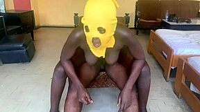 ebony girl has an accident while being fucked hard in a difficult pose