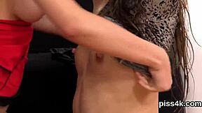 Lovable lesbian nymphos masturbate with dildos and squirt wet pussies