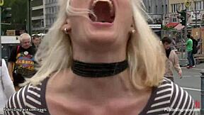 pierced pussy blonde gets fucked hard in public exhibition