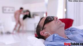 Are these dirty stepsiblings fucking right in front of the blind stepdad?