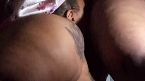 Intense bbw delivers sloppy blowjob to lesbian stud in steamy bathroom