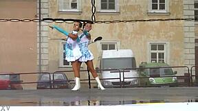 two nice majorettes having fun