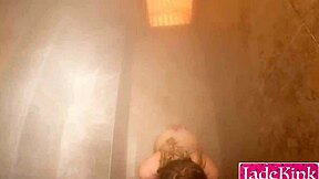 Slut sucking big dick stranger in the sauna