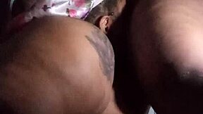 Intense bbw delivers sloppy blowjob to lesbian stud in steamy bathroom