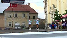 two nice majorettes having fun