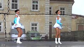 two nice majorettes having fun