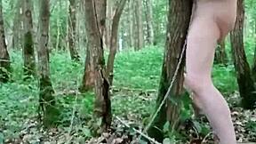 Female slave performs self-bondage session in the forest on June 5, 2025