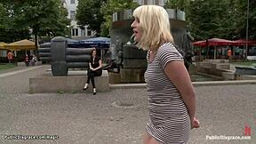 pierced pussy blonde gets fucked hard in public exhibition