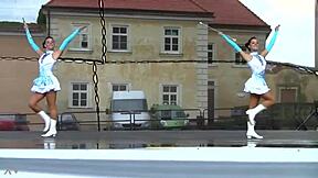 two nice majorettes having fun