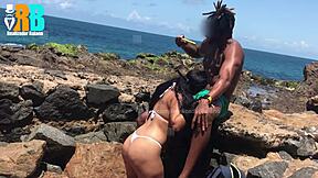 cuckold calls while i fuck his wife on the beach, he watches via video as hotwife takes endowed black guy in public