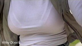 Wife Takes on Public Dare Bike Ride in Tight White Shirt