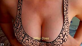 Milf Flaunts Big Tits in Leopard Bra