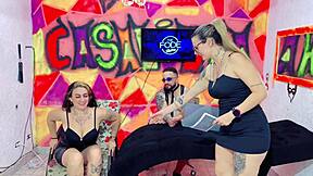 Diguinha DJ passionately licks Niikki's pussy until wet, then they engage in tit play.