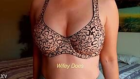 Milf Flaunts Big Tits in Leopard Bra