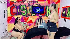 Diguinha DJ passionately licks Niikki's pussy until wet, then they engage in tit play.