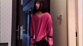 Asian Ladyboy Masturbates Dick, Flashes Woman, Cums!