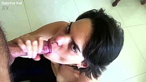 Beautiful milf deepthroats huge cock and swallows cum in close-up POV