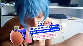 rei ayanami cosplay backstage in bodysuit