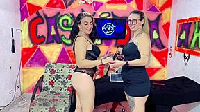 Diguinha DJ passionately licks Niikki's pussy until wet, then they engage in tit play.