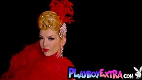 Skinny Blonde Milf Miranda Strips Burlesque Costume