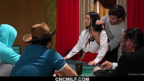 Hot croupier payton preslee lets the guys play the game freely.