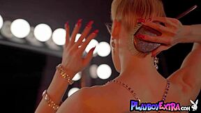 Skinny Blonde Milf Miranda Strips Burlesque Costume