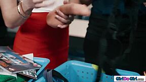 Three Lesbian Teachers Strapon Anal and DP in the Classroom