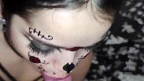 wellington prado receives deep blowjob on big veiny penis and ejaculates on my face - complete on red