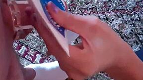 Femdom mistress locks submissive in chastity device during nap in pov bondage session