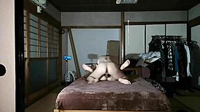 the japanese girl kneels for oral ejaculation in the intimate setting