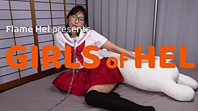 Chained up asian student playtime - multiple orgasms from rough sex, blowjob, and toy play in the bedroom