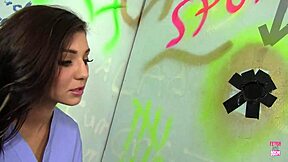 Slutty brunette Aimee Black allows big cock to cum in her mouth during deepthroat and handjob