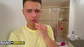 Casca Akashova Asks Her Son's College Friend To Wash Her Big Tits In The Shower, And He Happily Helps With More