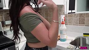 kitten latenight latin maid charges extra for cleaning cock with huge tits