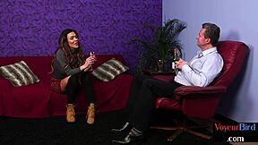 She rubs her shaved pussy for the wanking guy to watch closely