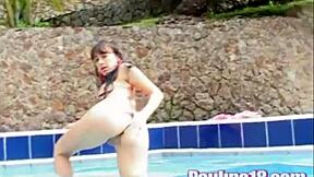 Paulina 18 Rubs Her Great Pussy Hard At The Pool