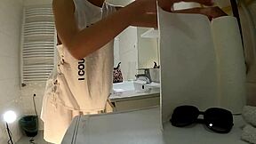 Hot Brunette College Girl In Mini Tennis Skirt And Over Knee Socks Shows Panties In Bathroom!