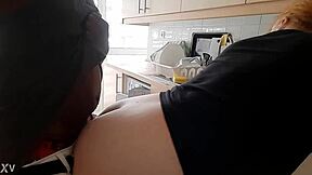 Amateur babe with big ass gets quick doggystyle fuck in kitchen