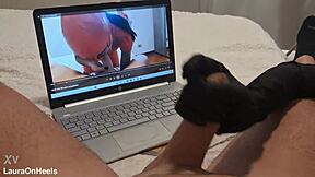 Milf Handjob Jerks Big Cock Until Cum on Gloves Pov