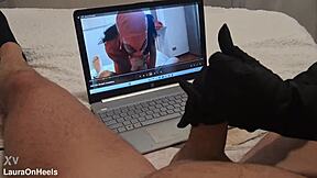 Milf Handjob Jerks Big Cock Until Cum on Gloves Pov