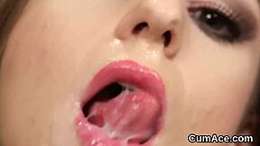 wicked hottie gets cum shot on face swallowing all the juice